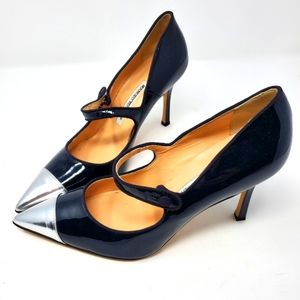 Manolo Blahnik Navy Patent Pumps